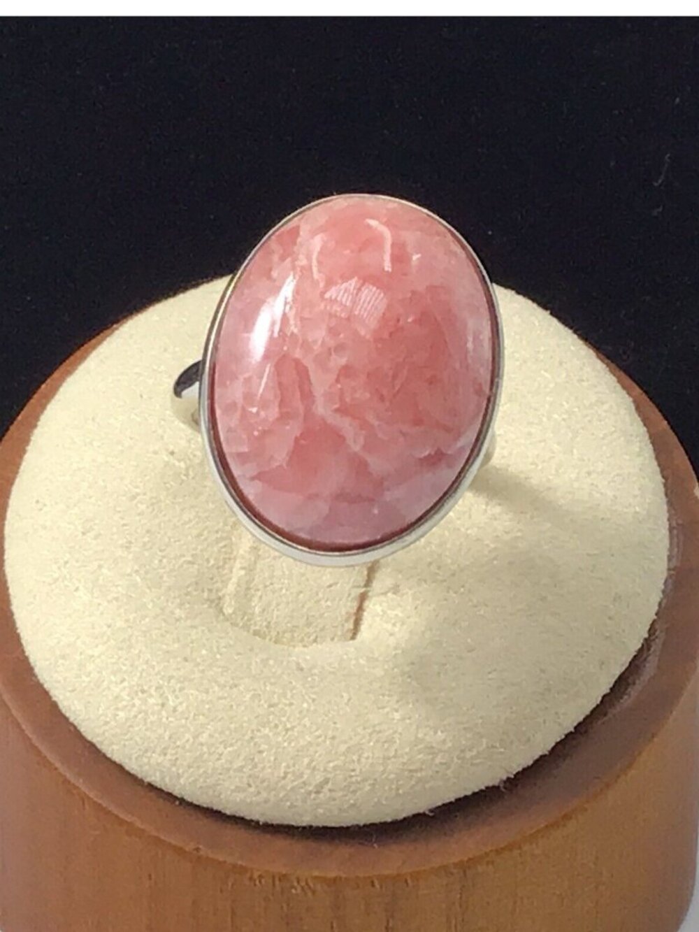 Pink Rhodochrosite Ring Sterling Silver Argentina Size 5.5” Adjustable